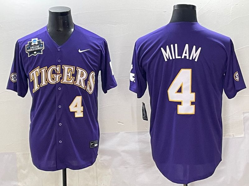 Men 2025 LSU Tigers #4 Milam Purple Joint Name Nike NCAA Jersey style 6